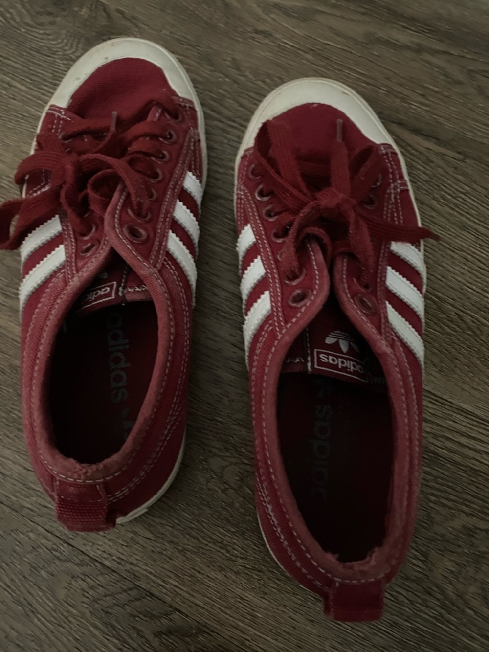 adidas Burgundy Canvas Low-Top Sneakers with White Stripes - Picture 2 of 2